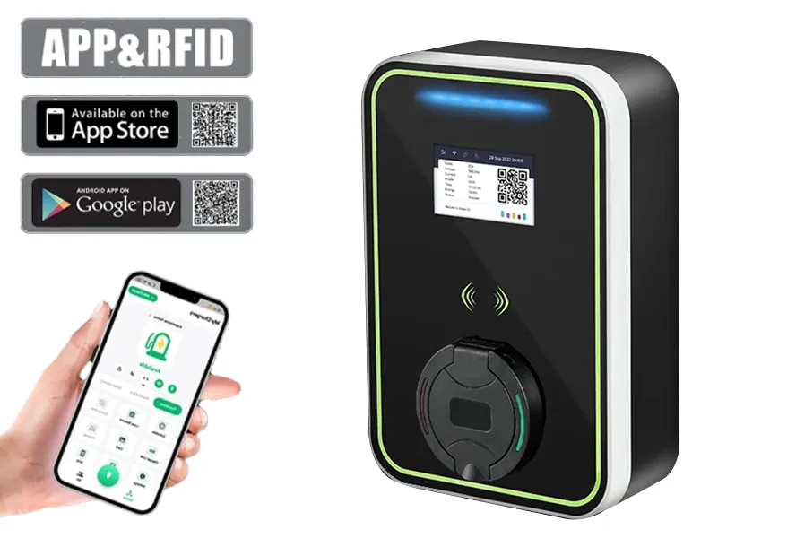 32A 22KW 3Phase EVSE Wallbox IEC62196 Type2 Electric Vehicle Car Charger with RFID Card APP EV Home 1
